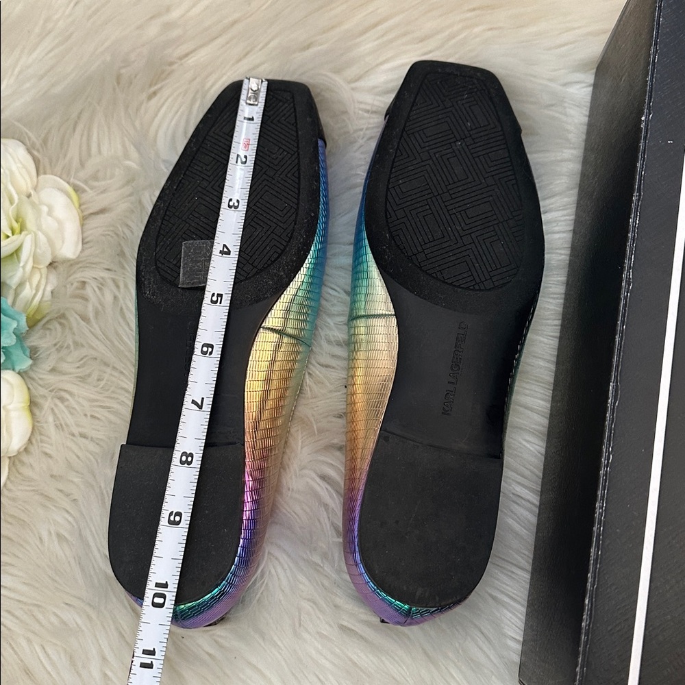 Karl Lagerfeld Paris Zayna MultiI Colored Metallic Black Flats Sz 9M NEW! FIRM! - Picture 10 of 10